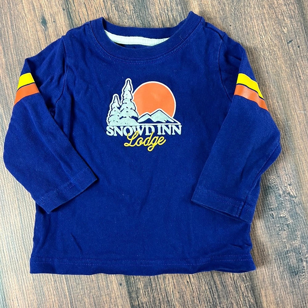 Janie and Jack snowd inn long sleeve t shirt blue orange yellow 6-12 month
